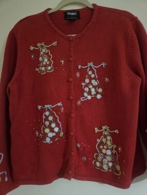 Studio Red Embellished Holiday Cardigan